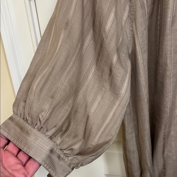 LOFT Taupe Blouse with Tie Neck - Picture 3 of 12